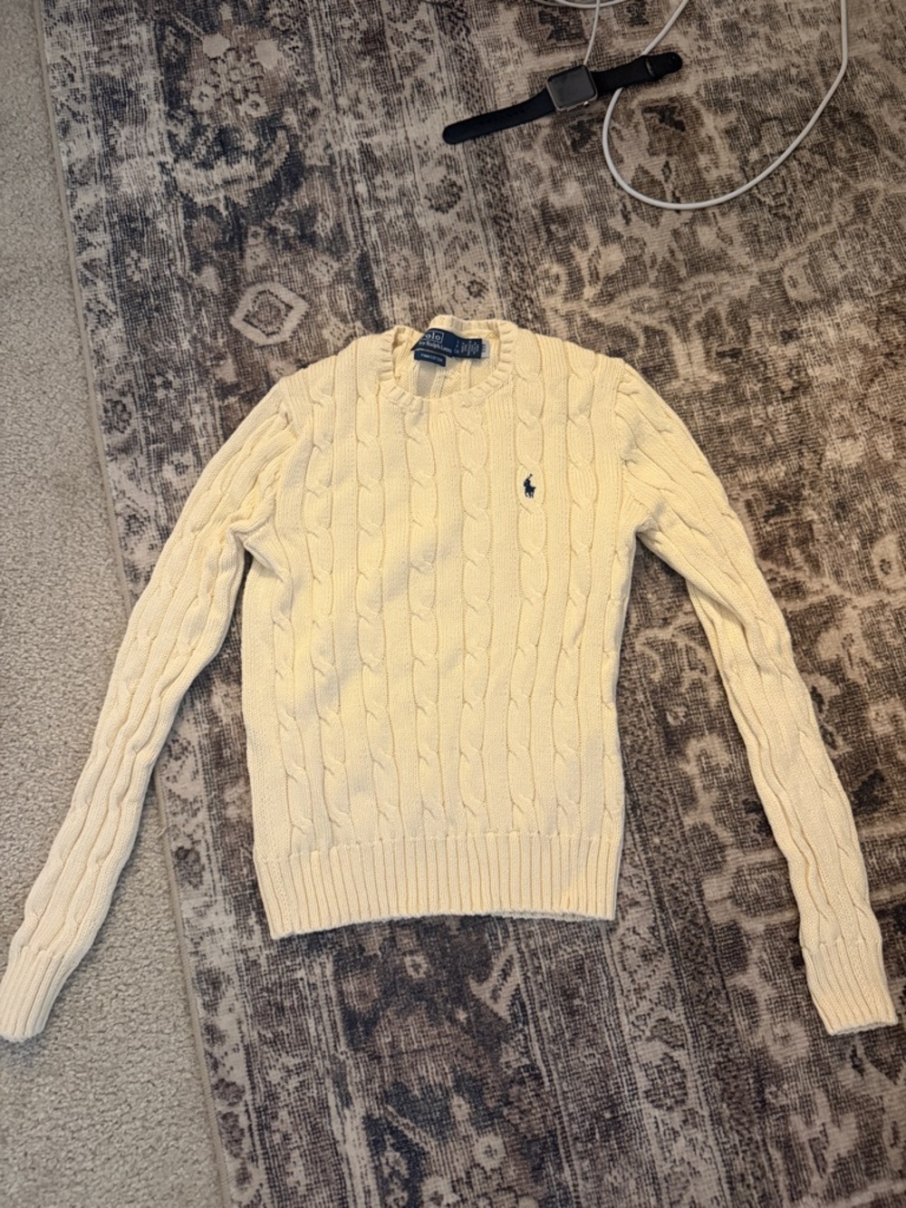 Polo by Ralph Lauren Cream Cable-Knit Crewneck Sweater